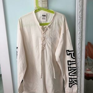 Cream Long Sleeve PINK Victoria Secret Shirt